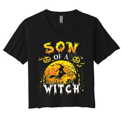 Son Of A Witch Funny Family Matching Halloween Pumpkin Women's Crop Top Tee