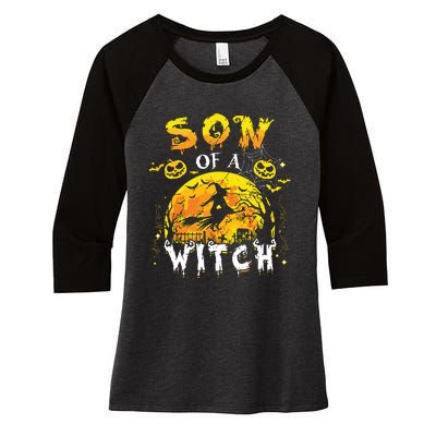 Son Of A Witch Funny Family Matching Halloween Pumpkin Women's Tri-Blend 3/4-Sleeve Raglan Shirt