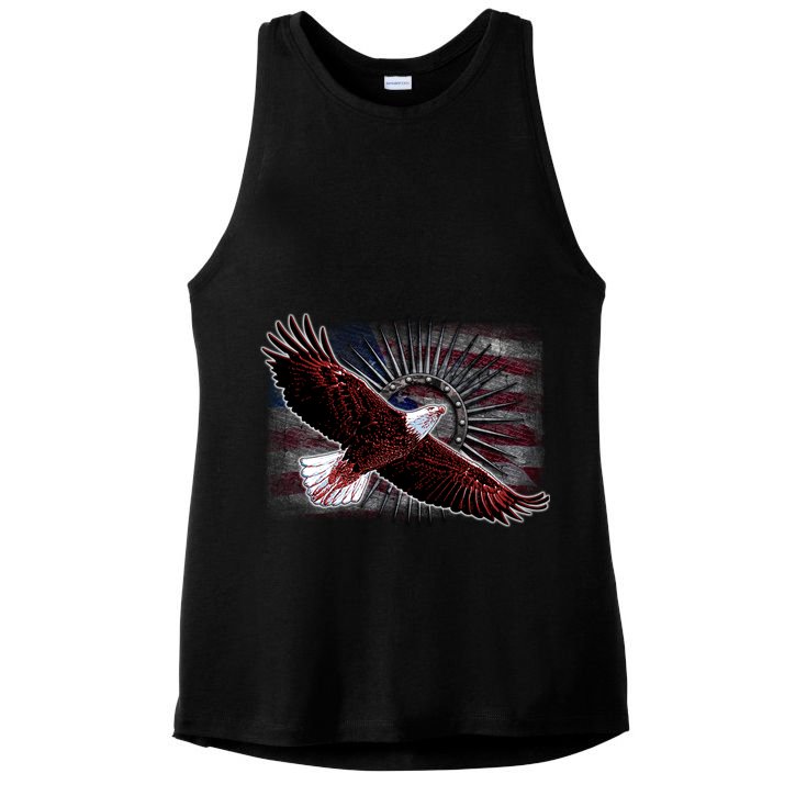 Soaring Metal Eagle American Flag Ladies PosiCharge Tri-Blend Wicking Tank