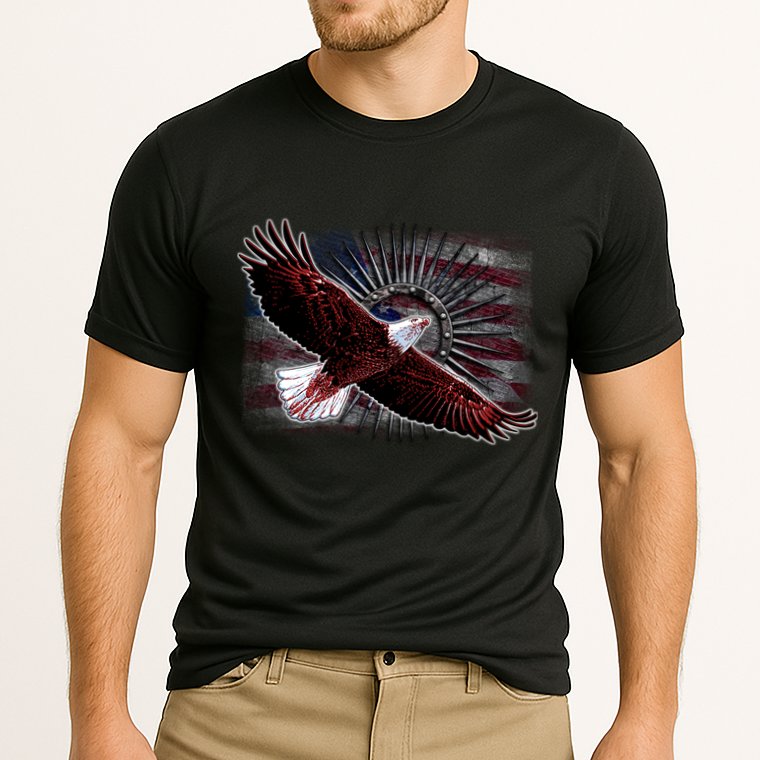 Soaring Metal Eagle American Flag Cooling Performance Crew T-Shirt