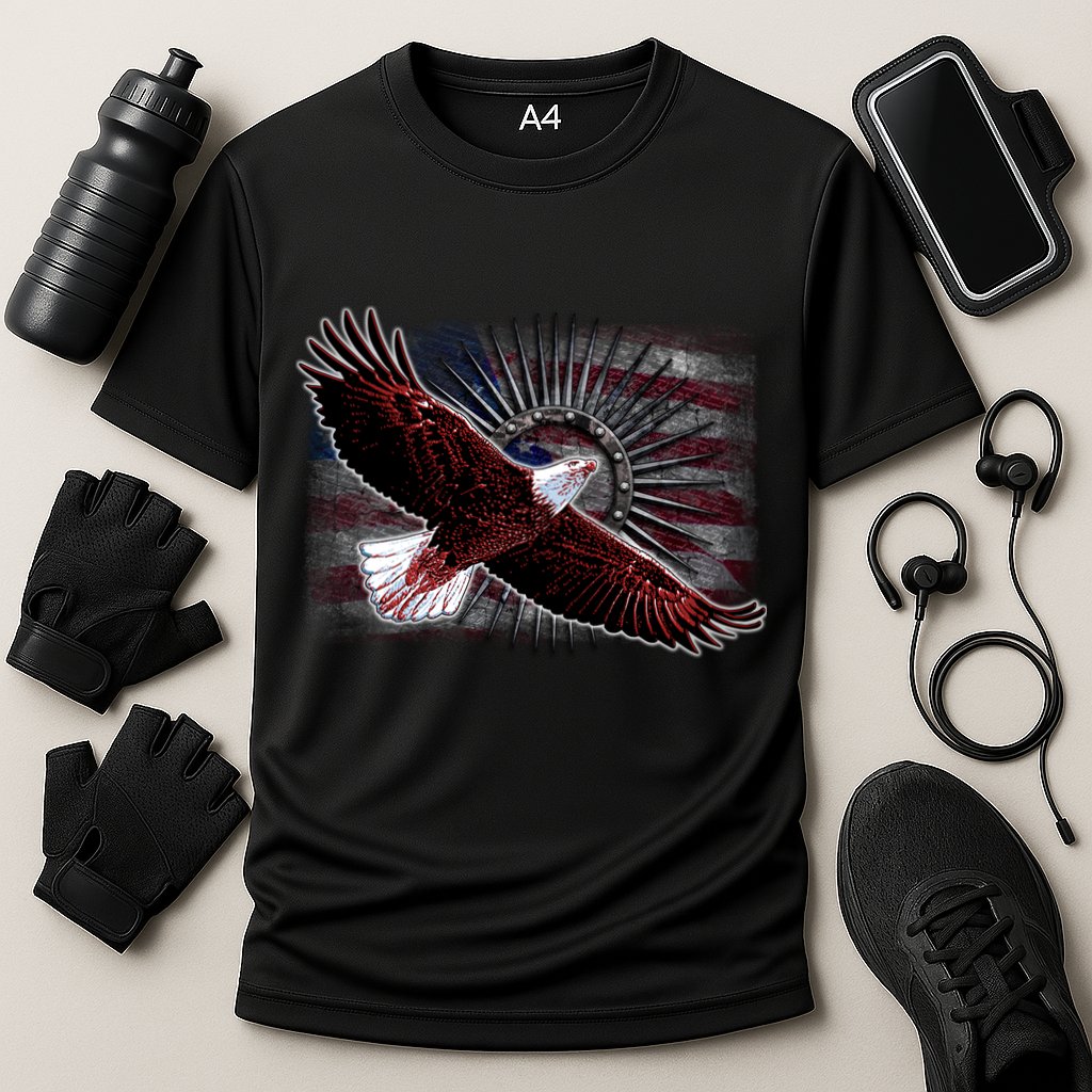 Soaring Metal Eagle American Flag Cooling Performance Crew T-Shirt