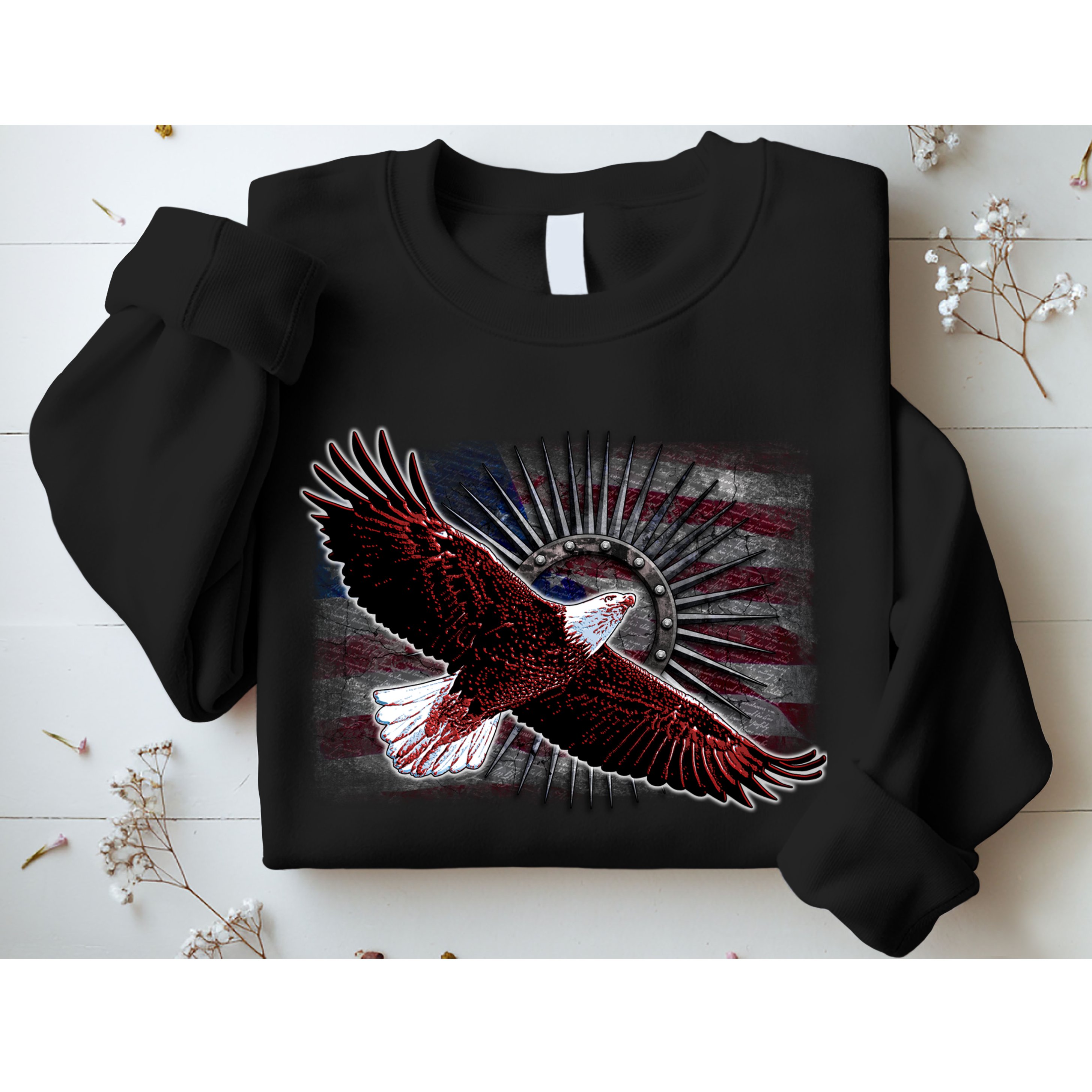 Soaring Metal Eagle American Flag Sweatshirt