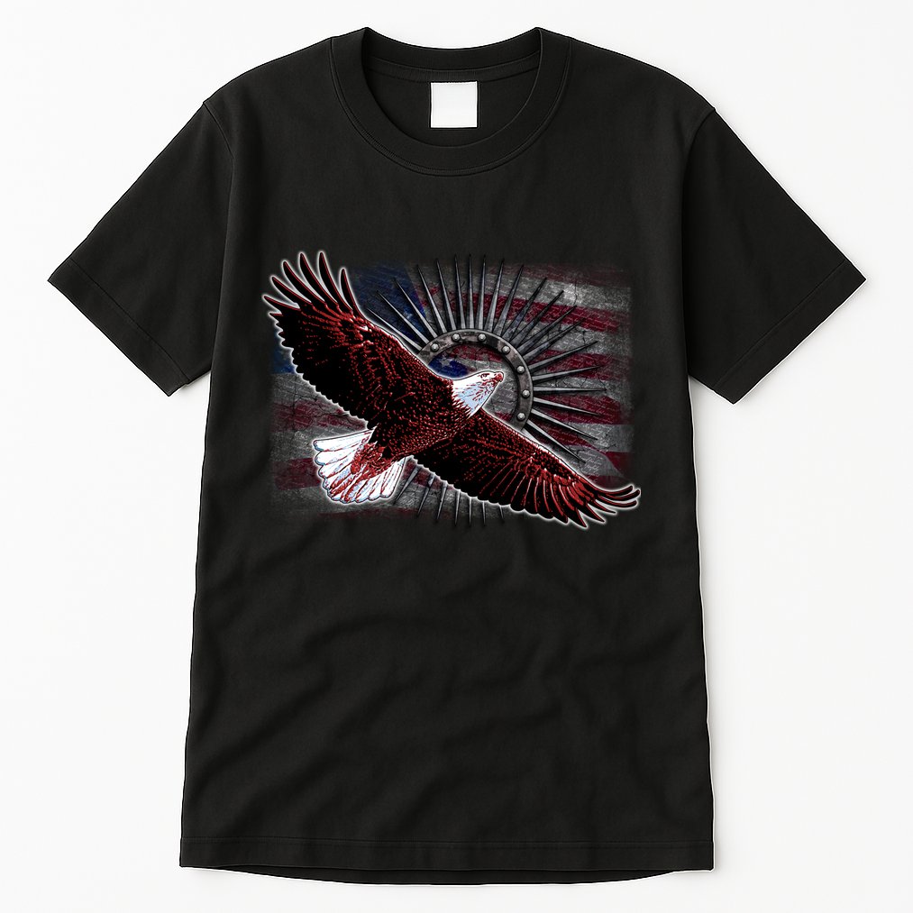 Soaring Metal Eagle American Flag Tall T-Shirt