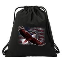 Soaring Metal Eagle American Flag Drawstring Bag