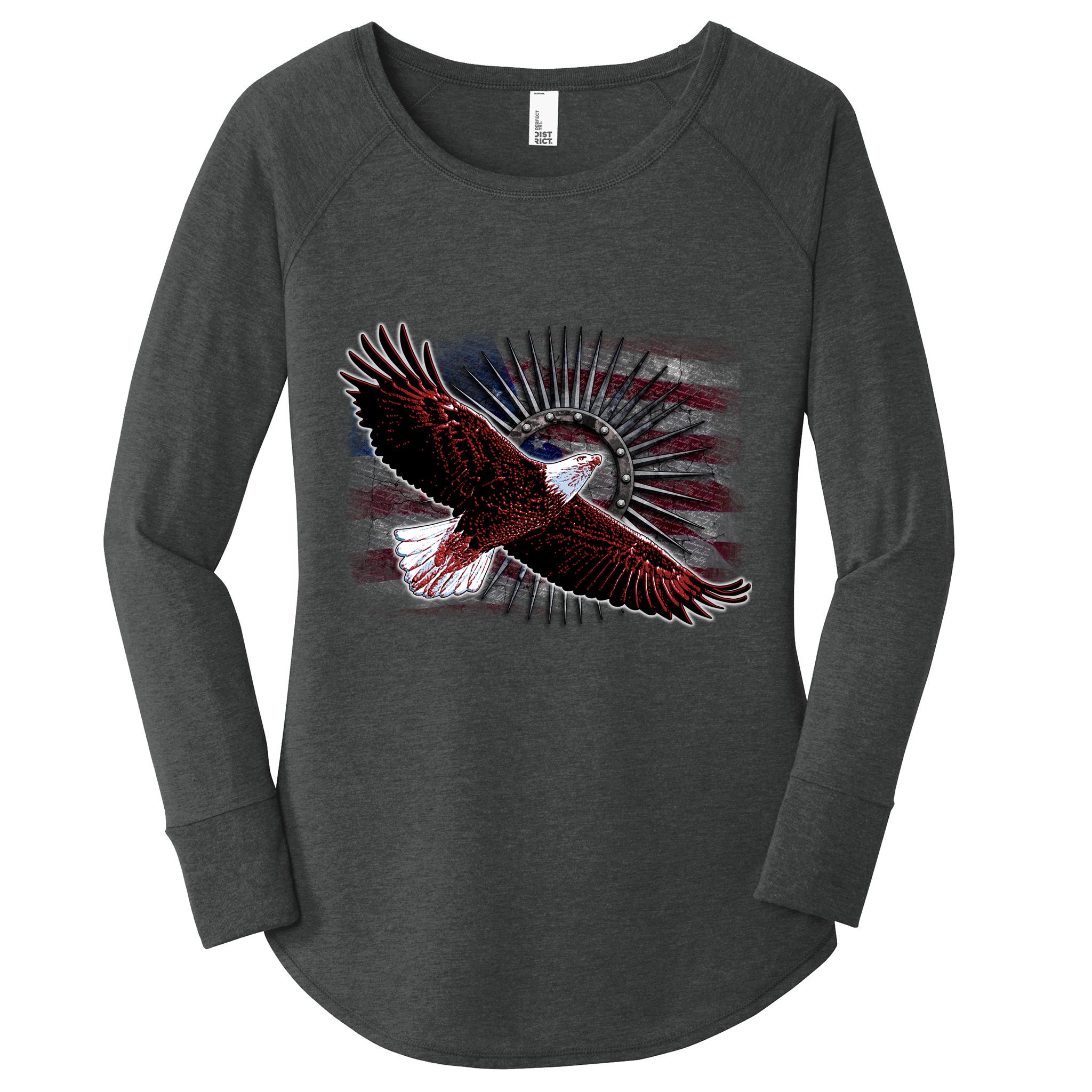 Soaring Metal Eagle American Flag Women's Perfect Tri Tunic Long Sleeve Shirt