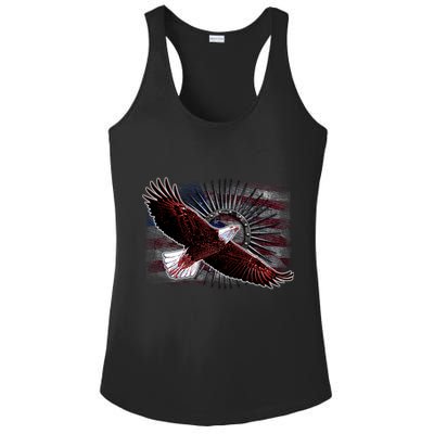 Soaring Metal Eagle American Flag Ladies PosiCharge Competitor Racerback Tank