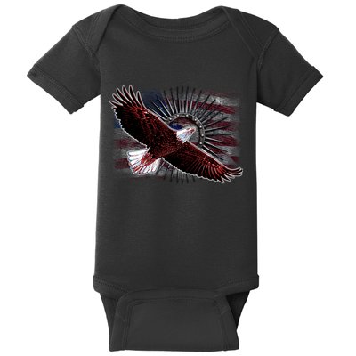 Soaring Metal Eagle American Flag Baby Bodysuit