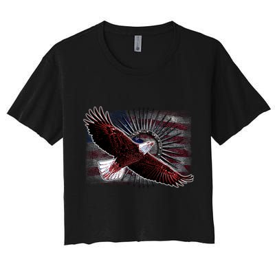 Soaring Metal Eagle American Flag Women's Crop Top Tee
