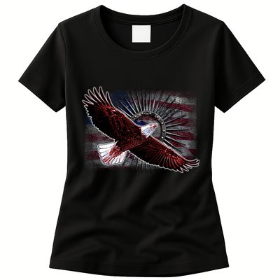 Soaring Metal Eagle American Flag Womens T-Shirt