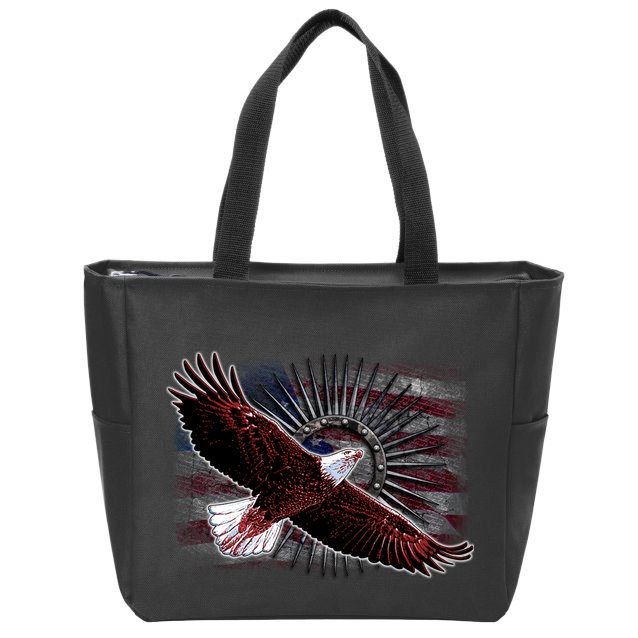 Soaring Metal Eagle American Flag Zip Tote Bag