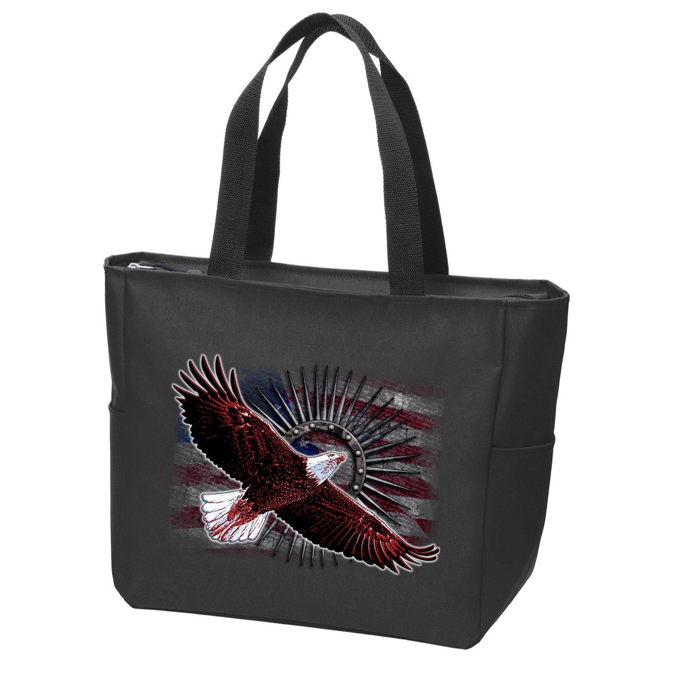 Soaring Metal Eagle American Flag Zip Tote Bag