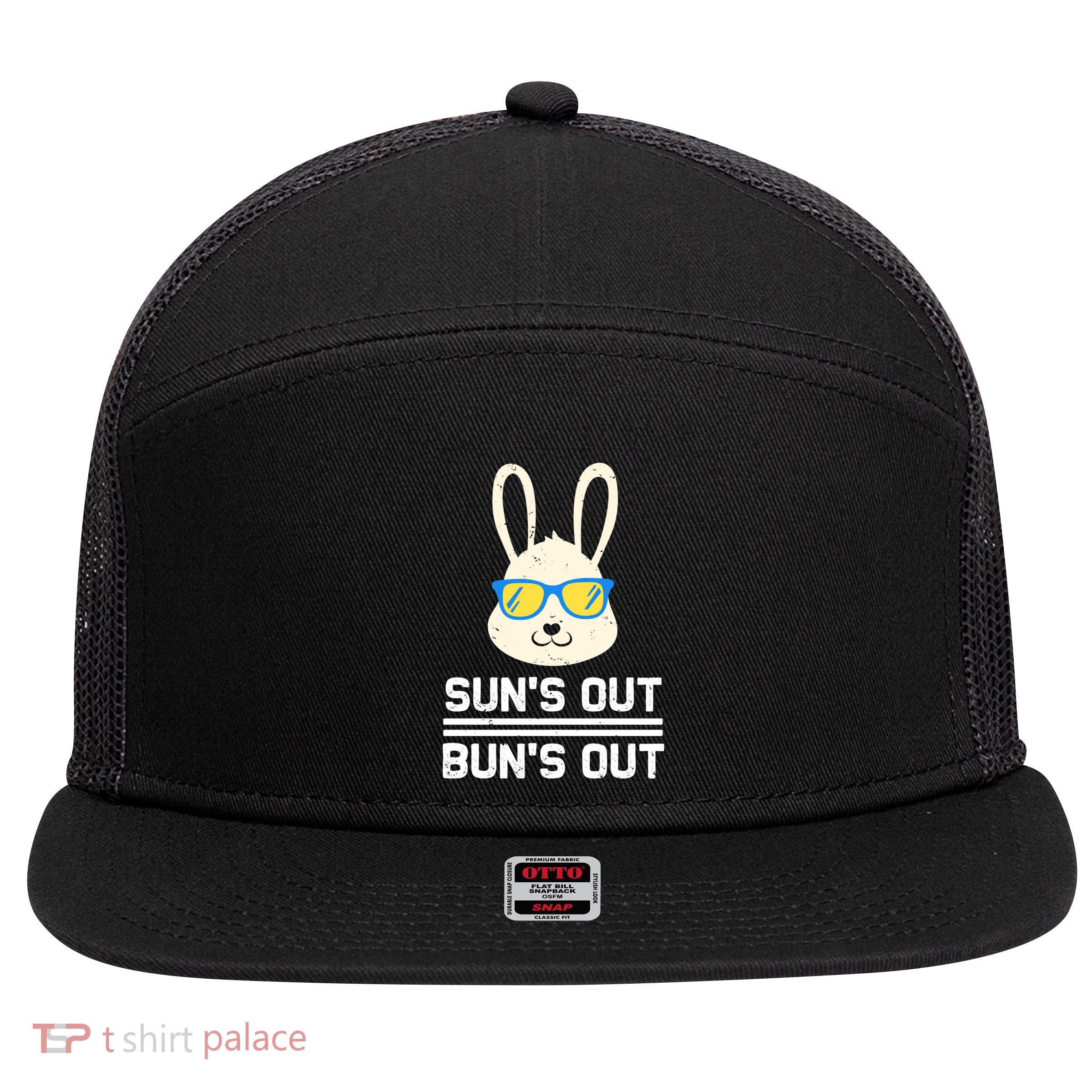 Suns Out Buns Out Funny Bunny Summer Quote Gift 7 Panel Mesh Trucker Snapback Hat