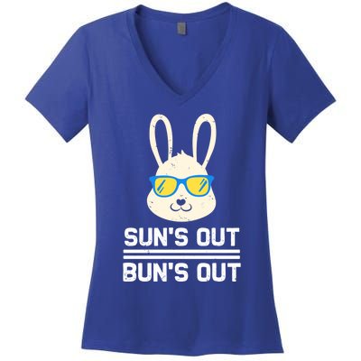 Suns Out Buns Out Funny Bunny Summer Quote Gift Women's V-Neck T-Shirt