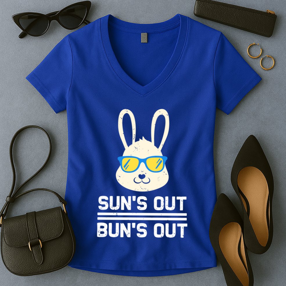 Suns Out Buns Out Funny Bunny Summer Quote Gift Women's V-Neck T-Shirt