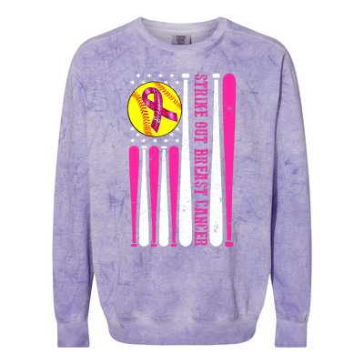 Strike Out Breast Cancer Softball Fight Awareness 2024 Colorblast Crewneck Sweatshirt