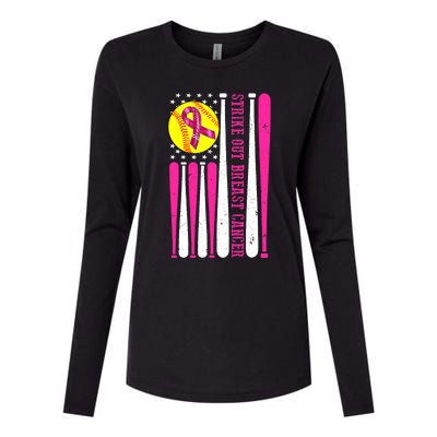 Strike Out Breast Cancer Softball Fight Awareness 2024 Womens Cotton Relaxed Long Sleeve T-Shirt