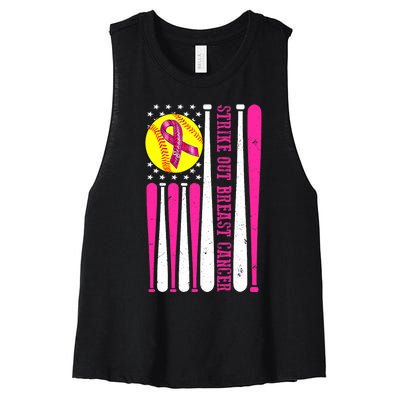 Strike Out Breast Cancer Softball Fight Awareness 2024 Women's Racerback Cropped Tank