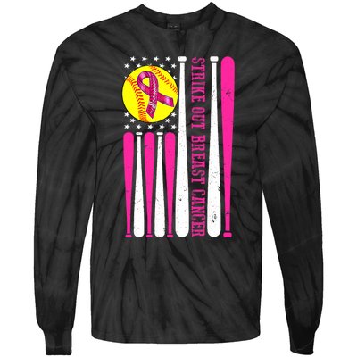 Strike Out Breast Cancer Softball Fight Awareness 2024 Tie-Dye Long Sleeve Shirt