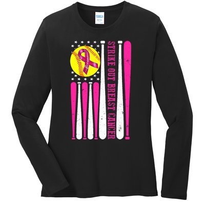 Strike Out Breast Cancer Softball Fight Awareness 2024 Ladies Long Sleeve Shirt