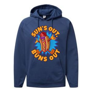 Sun´s Out Buns Out I Fast Food Sausage Hotdogs Food Wiener Gift Performance Fleece Hoodie