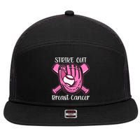 Strike Out Baseball Softball Pink Ribbon Breast Cancer 7 Panel Mesh Trucker Snapback Hat