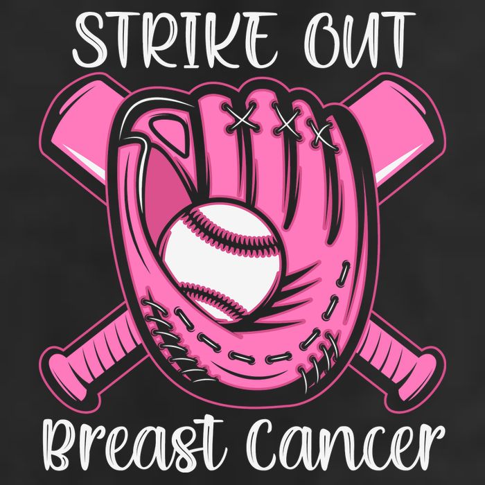 Strike Out Baseball Softball Pink Ribbon Breast Cancer 7 Panel Mesh Trucker Snapback Hat