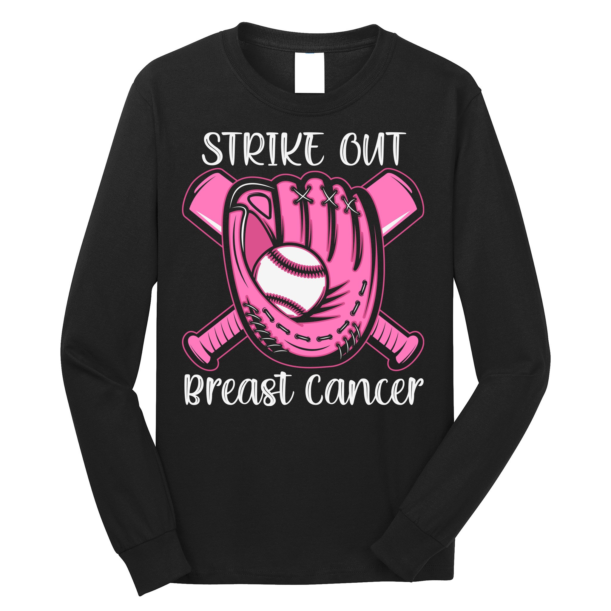 Strike Out Baseball Softball Pink Ribbon Breast Cancer Long Sleeve Shirt