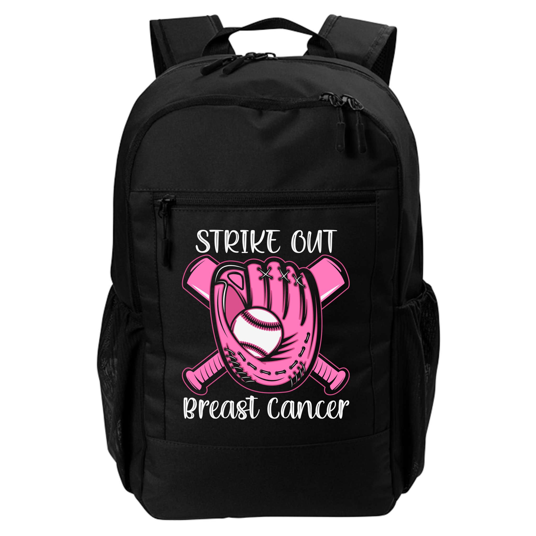 Strike Out Baseball Softball Pink Ribbon Breast Cancer Backpack