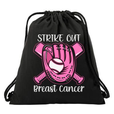 Strike Out Baseball Softball Pink Ribbon Breast Cancer Drawstring Bag