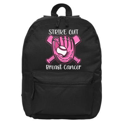 Strike Out Baseball Softball Pink Ribbon Breast Cancer 16 in Basic Backpack