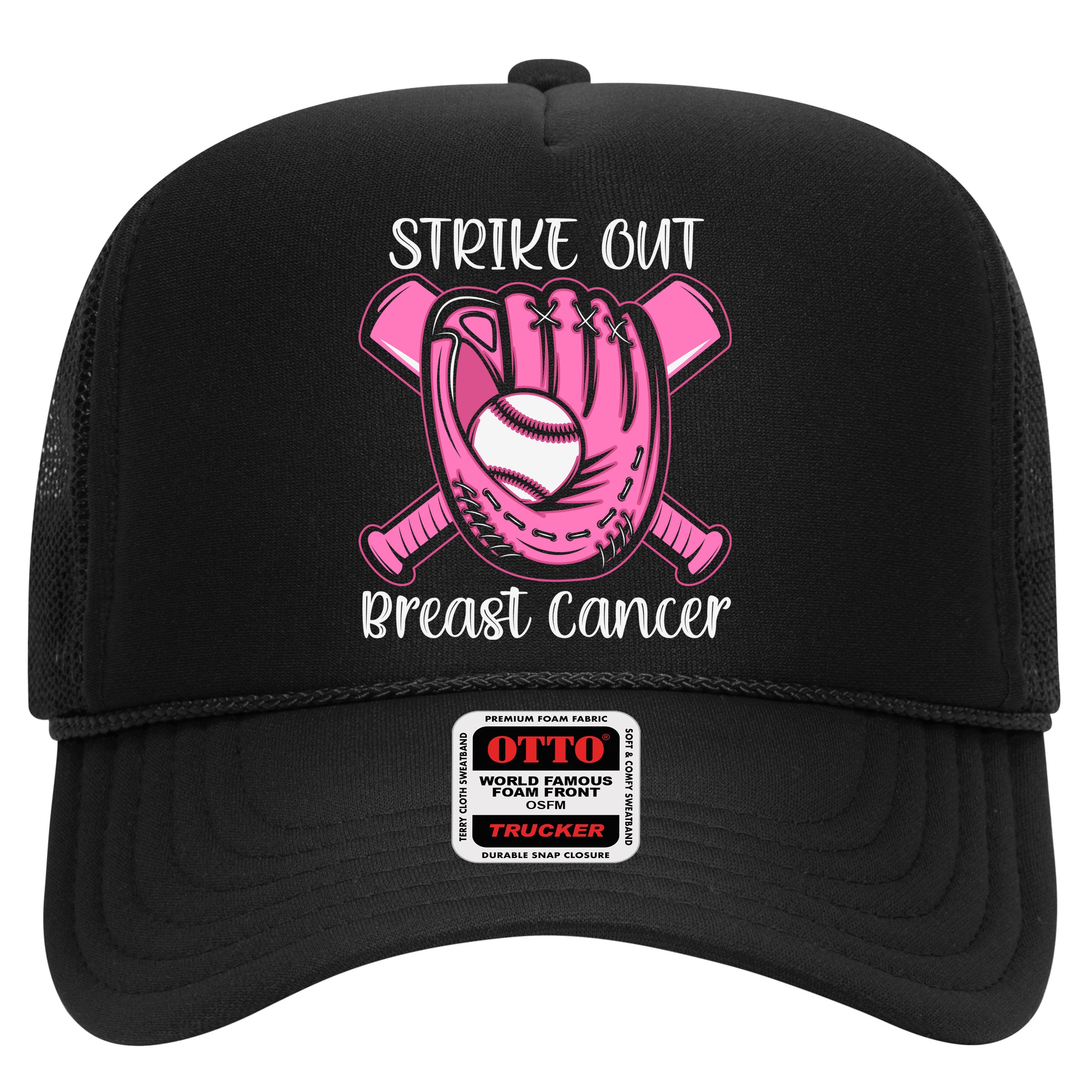 Strike Out Baseball Softball Pink Ribbon Breast Cancer Hat