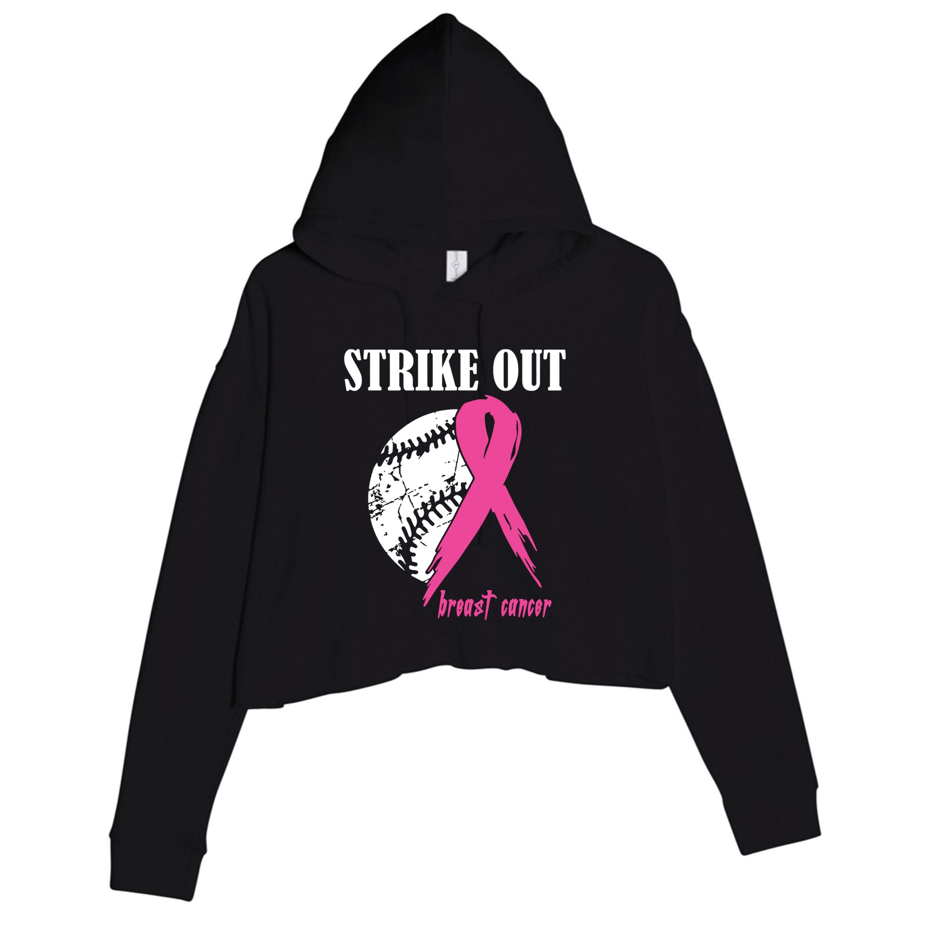 Strike Out Breast Cancer Awareness Baseball Fighters Crop Fleece Hoodie
