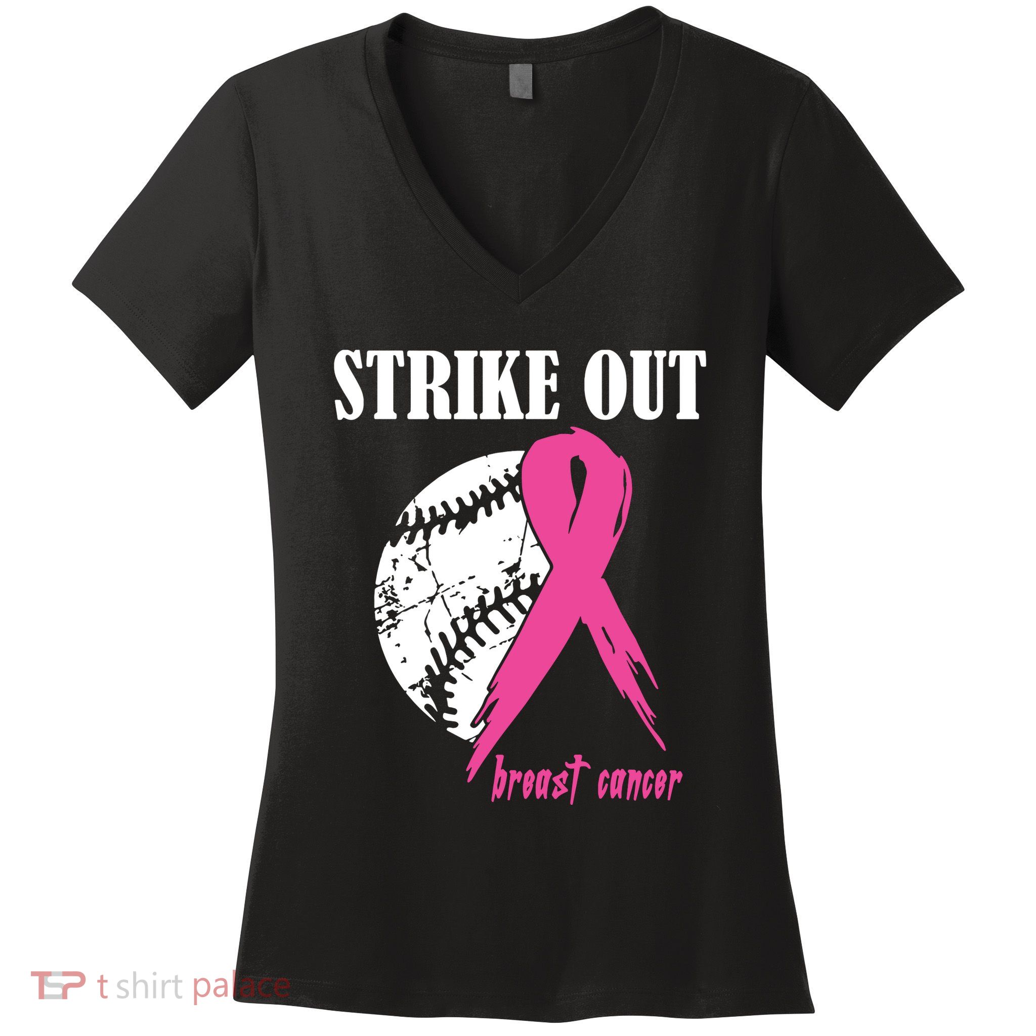 Strike Out Breast Cancer Awareness Baseball Fighters Women's V-Neck T-Shirt