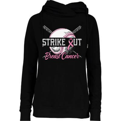 Strike Out Breast Cancer Baseball Breast Cancer Awareness Womens Funnel Neck Pullover Hood