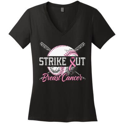 Strike Out Breast Cancer Baseball Breast Cancer Awareness Women's V-Neck T-Shirt