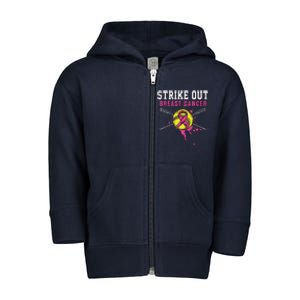 Strike Out Breast Cancer Awareness Day Pink Ribbon Softball Toddler Zip Fleece Hoodie