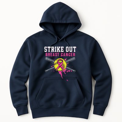 Strike Out Breast Cancer Awareness Day Pink Ribbon Softball Hoodie