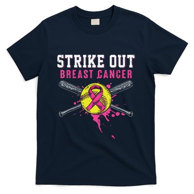 Strike Out Breast Cancer Awareness Day Pink Ribbon Softball T-Shirt