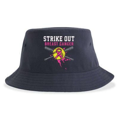 Strike Out Breast Cancer Awareness Day Pink Ribbon Softball Sustainable Bucket Hat