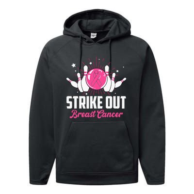 Strike Out Bowling Lovers Bowlers Breast Cancer Awareness Performance Fleece Hoodie