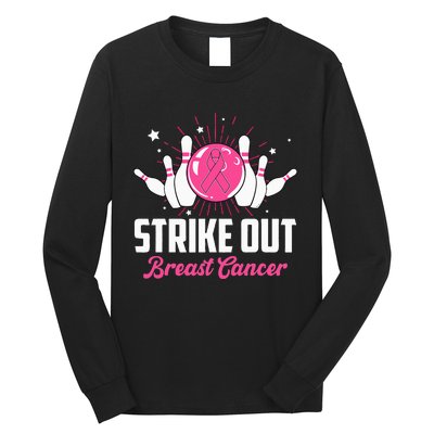 Strike Out Bowling Lovers Bowlers Breast Cancer Awareness Long Sleeve Shirt