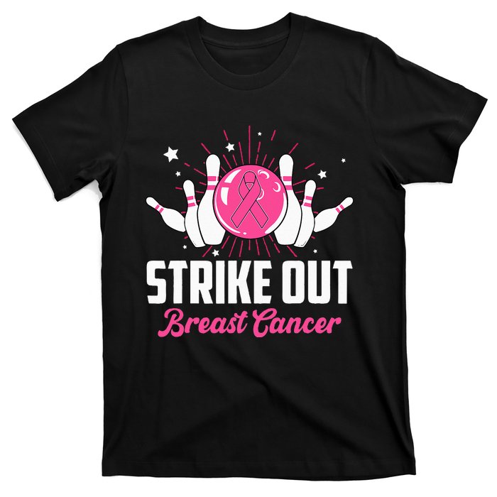 Strike Out Bowling Lovers Bowlers Breast Cancer Awareness T-Shirt