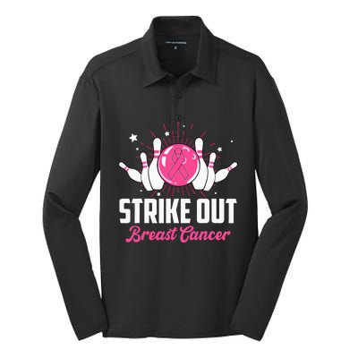 Strike Out Bowling Lovers Bowlers Breast Cancer Awareness Silk Touch Performance Long Sleeve Polo