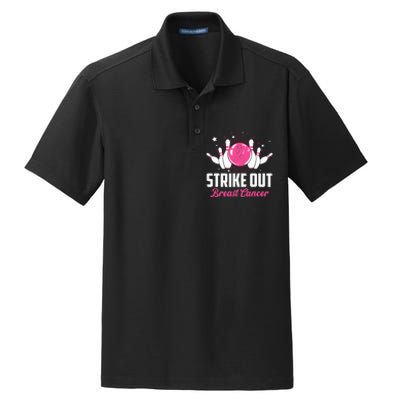 Strike Out Bowling Lovers Bowlers Breast Cancer Awareness Dry Zone Grid Polo