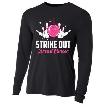 Strike Out Bowling Lovers Bowlers Breast Cancer Awareness Cooling Performance Long Sleeve Crew