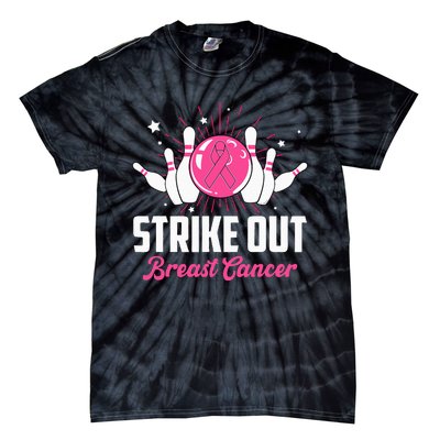 Strike Out Bowling Lovers Bowlers Breast Cancer Awareness Tie-Dye T-Shirt