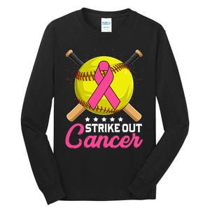 Strike Out Breast Cancer Awareness Day Pink Ribbon Softball Tall Long Sleeve T-Shirt