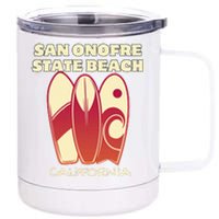 San Onofre Beach California Surfing Vintage Surfboards 12 oz Stainless Steel Tumbler Cup