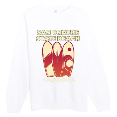 San Onofre Beach California Surfing Vintage Surfboards Premium Crewneck Sweatshirt