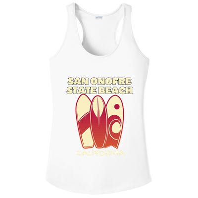 San Onofre Beach California Surfing Vintage Surfboards Ladies PosiCharge Competitor Racerback Tank
